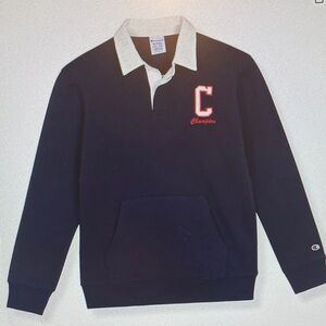 Preppy Champion Navy Pullover with White Collar and Red Accents